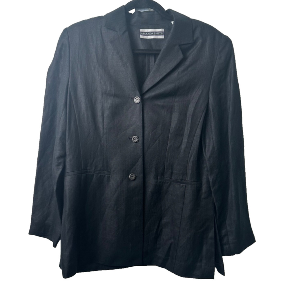 Amanda Smith Black Linen Blend Women's 8 Blazer Long Sleeve Career Capsule A39